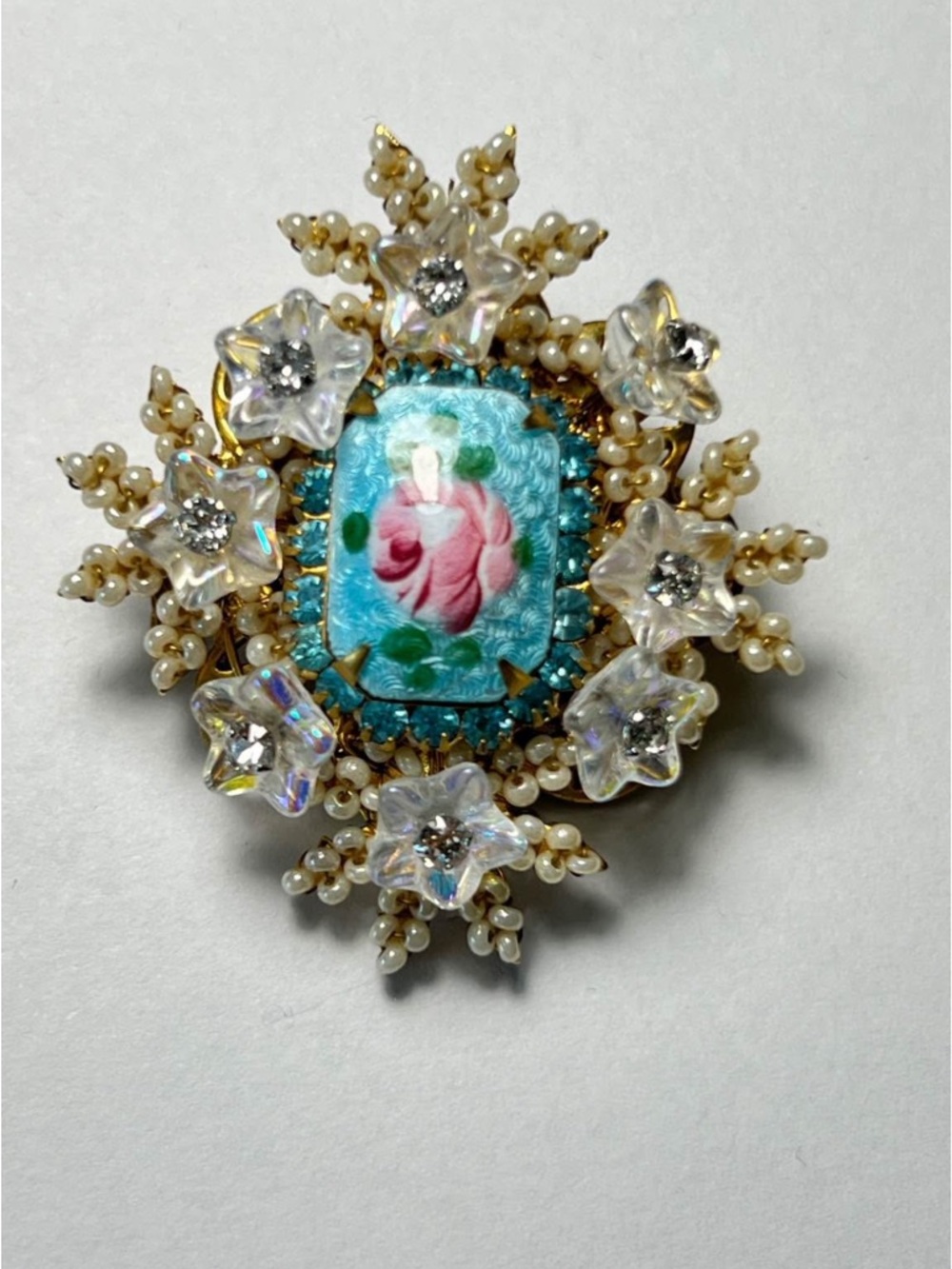 Vintage Signed Stanley Hagler Flower Brooch With Gemstones